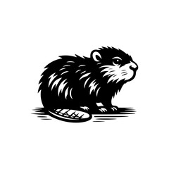 Beaver Silhouette- Crafting Their Habitat in Serene Vector Depictions of Riparian Landscapes- Beaver Vector- Beaver Illustration.
