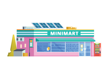 Vector illustration element of minimarket building, minimart and store building flat design style for city and background illustration