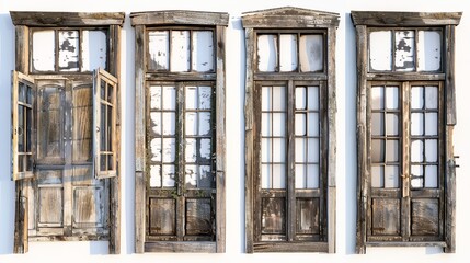 Set of Old Wooden Windows Cut Out 8K: Realistic

