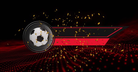 Image of football over shapes and confetti