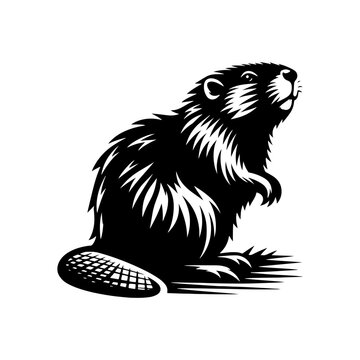 Beaver Silhouette- Crafting Their Habitat in Serene Vector Depictions of Riparian Landscapes- Beaver Vector- Beaver Illustration.