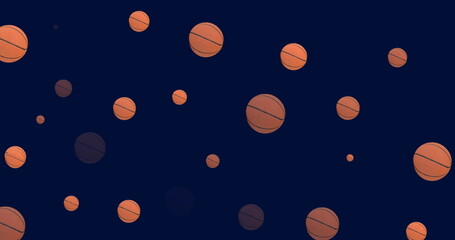 Image of multiple basketballs on blue background