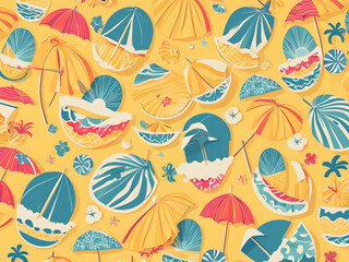 Obraz premium Summer themed drawing illustration background pattern in yellow tones, Generative AI