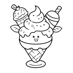 Cute vector illustration ice doodle black and white for kids page