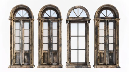 Set of Old Wooden Windows Cut Out 8K: Realistic

