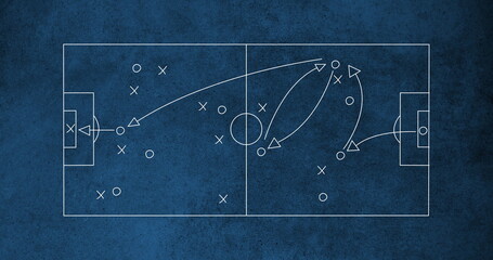 Image of football game strategy plan against textured blue background