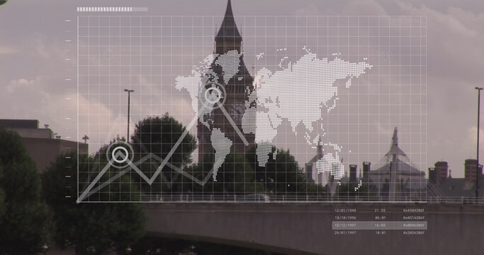Image of financial data processing over london cityscape - Powered by Adobe