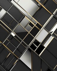 A black and white image with gold accents