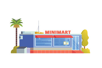 Fototapeta premium Vector illustration element of minimarket building, minimart and store building flat design style for city and background illustration