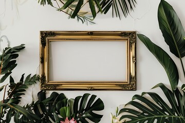 Vintage gold frame on a Vintage grey wall background.Copy space for text generate AI