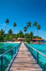 Beautiful tropical resort hotel and island with beach and sea