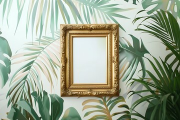 Vintage gold frame on a Vintage grey wall background.Copy space for text generate AI