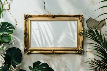 Vintage gold frame on a Vintage grey wall background.Copy space for text generate AI