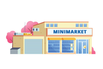 Vector illustration element of minimarket building, minimart and store building flat design style for city and background illustration