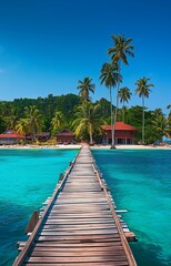 Fototapeta premium Beautiful tropical resort hotel and island with beach and sea