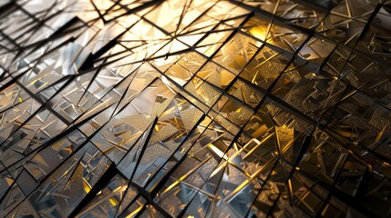 A close up of a broken mirror with a lot of shards