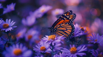 Fototapeta premium Monarch Butterfly Resting on Purple Flowers