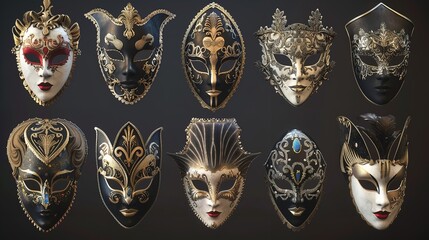 Set of Venetian Opera Carnival Masquerade Masks

