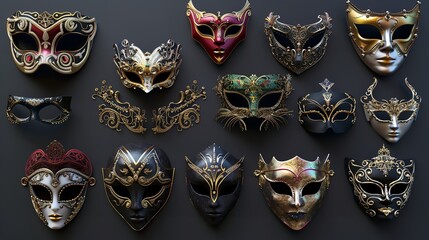 Set of Venetian Opera Carnival Masquerade Masks

