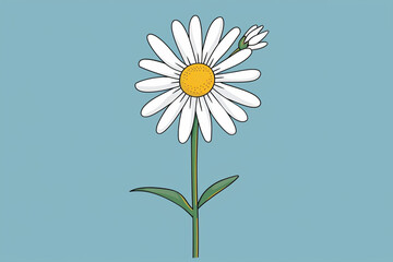 A simple cartoon daisy in full bloom with a yellow center and white petals