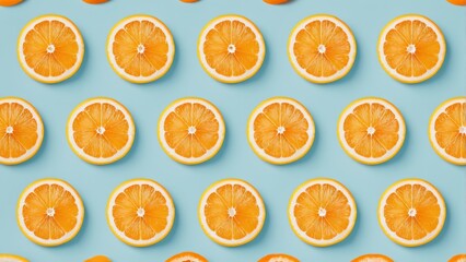 Pattern of orange slices on blue background