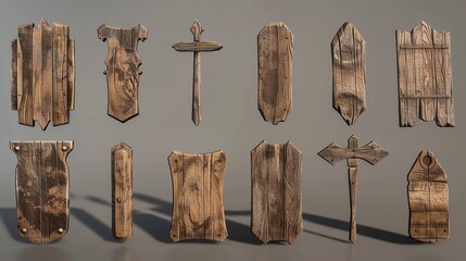 Set of Wooden Signs Cut Out 8K: Realistic Lighting

