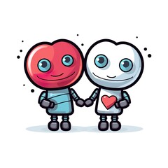 Fototapeta premium Two stick-figure robots forming a heart shape