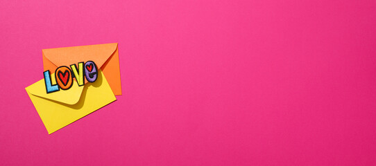 LGBT parade concept, holiday symbols on pink background.