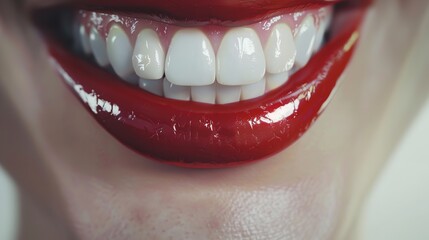 Smiling Female Mouth with Shiny Healthy White

