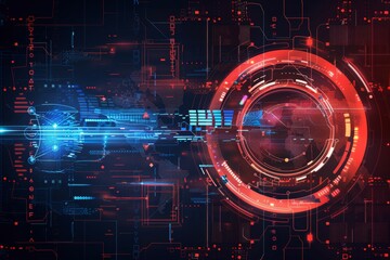 Fototapeta premium Flag illustration focusing on intrusion detection systems, top view, cybersecurity readiness, futuristic tone, Splitcomplementary color scheme