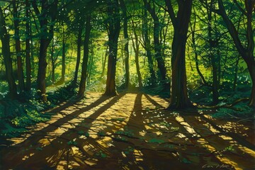 Enchanted Forest Path with Dappled Sunlight