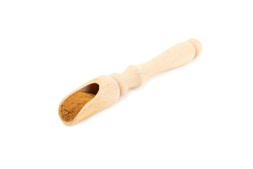 Cinnamon powder  isolated on white background. Spicy spice for baking, desserts and drinks. Fragrant ground cinnamon.