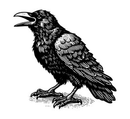 Obraz premium raven black and white illustration logo vector 