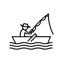 Fishing on boat icon. outline icon