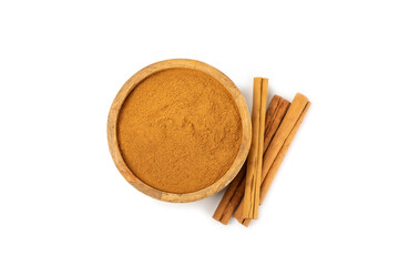 Cinnamon powder  isolated on white background. Spicy spice for baking, desserts and drinks....
