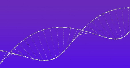 Image of dna structure spinning against blue gradient background