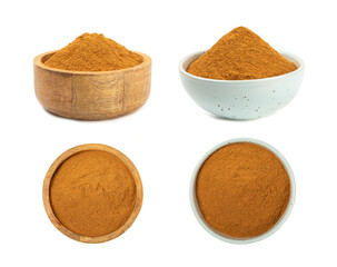 Cinnamon powder  isolated on white background. Spicy spice for baking, desserts and drinks....