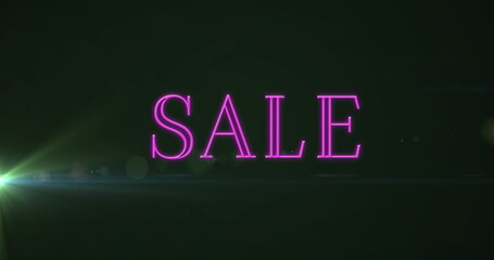 Image of pink neon sale text with light on black background