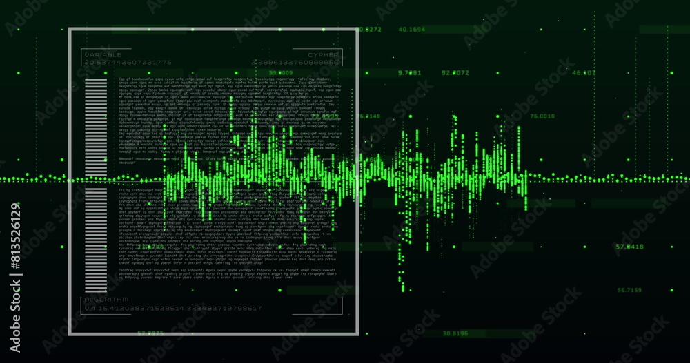 Poster image of graphs, loading bars, data and changing numbers over black background