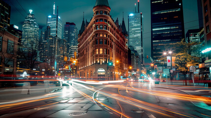 Obraz premium Bustling City Street at Night