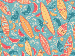 Summer themed drawing illustration background pattern, Generative AI