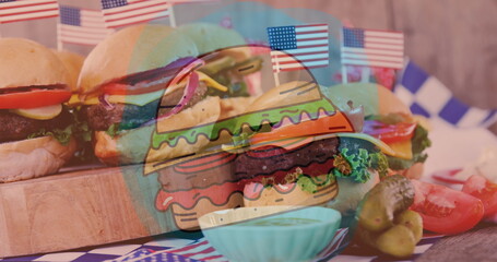 Image of burgers over burgers on table