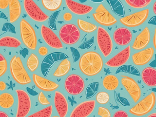 Summer themed drawing illustration background summer fruits lemon