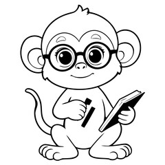 Fototapeta premium Cute vector illustration Monkey doodle for toddlers coloring activity