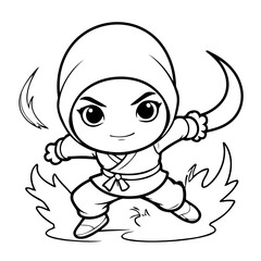 Simple vector illustration of Ninja doodle for toddlers worksheet