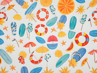 Summer themed drawing illustration background pattern, Generative AI