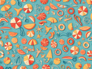 Summer themed drawing illustration background pattern, Generative AI