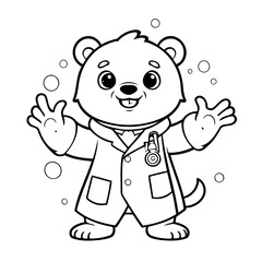 Cute vector illustration bear doodle for kids colouring page