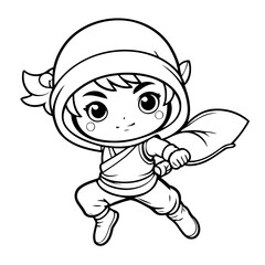 Vector illustration of a cute Ninja doodle for toddlers worksheet