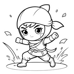 Simple vector illustration of Ninja outline for colouring page